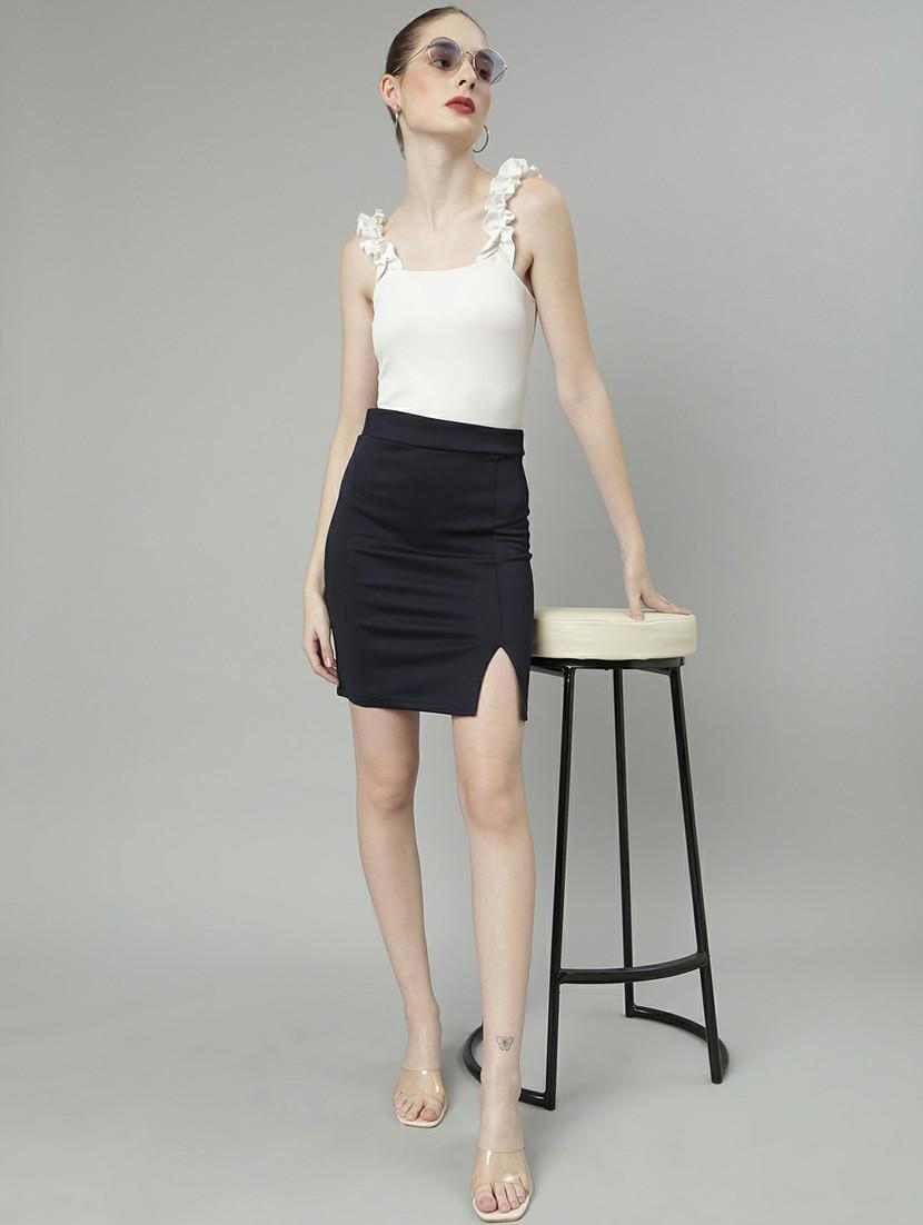 women high rise solid pencil skirt - 20610546 - Standard Image - 3