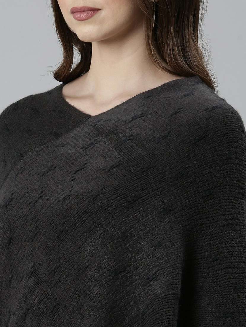 women grey self designed poncho - 20610558 -  Standard Image - 5