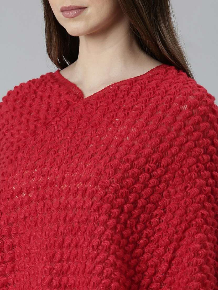 women red self designed poncho - 20610560 -  Standard Image - 5