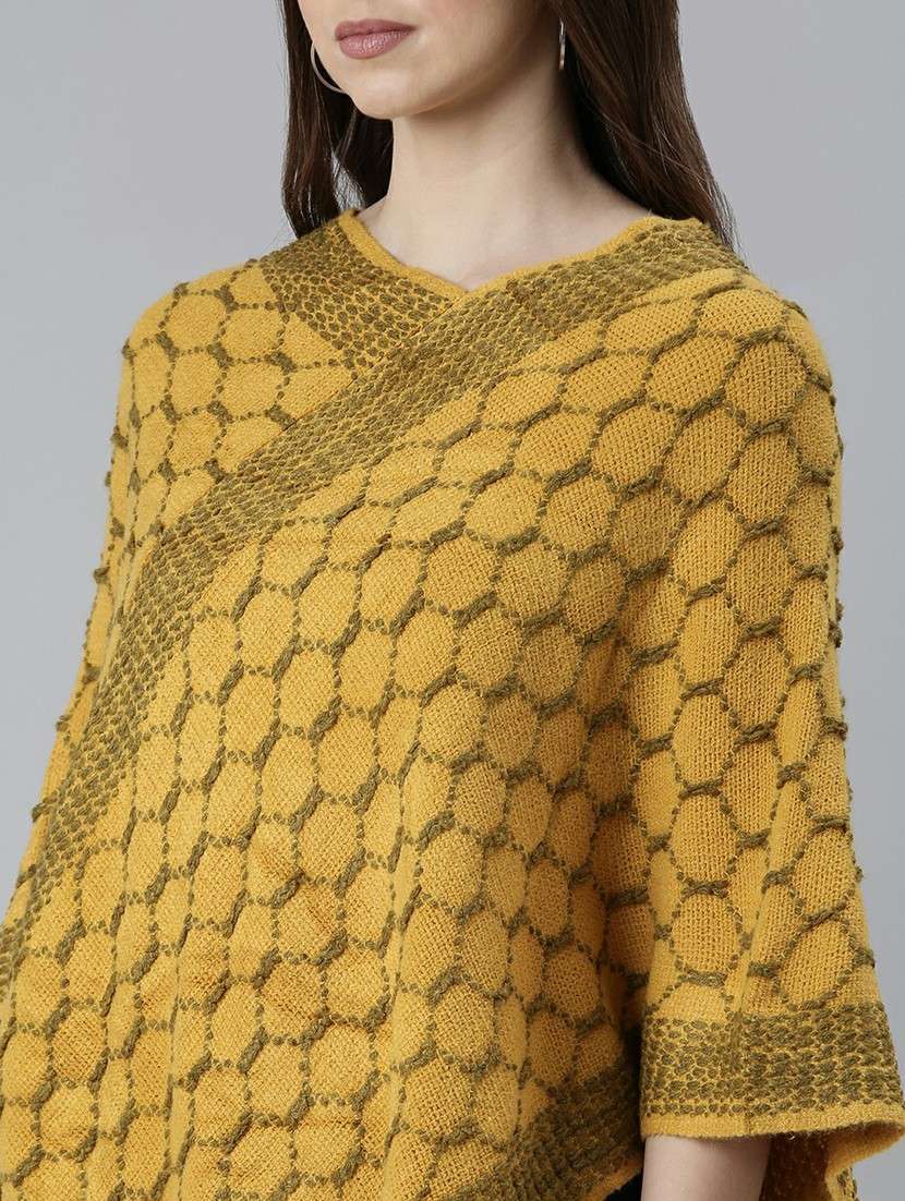 women mustard self designed poncho - 20610561 - Standard Image - 5