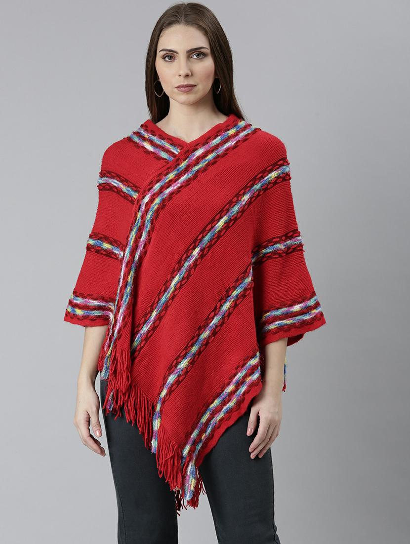 women red self designed poncho - 20610566 -  Zoom Image - 0