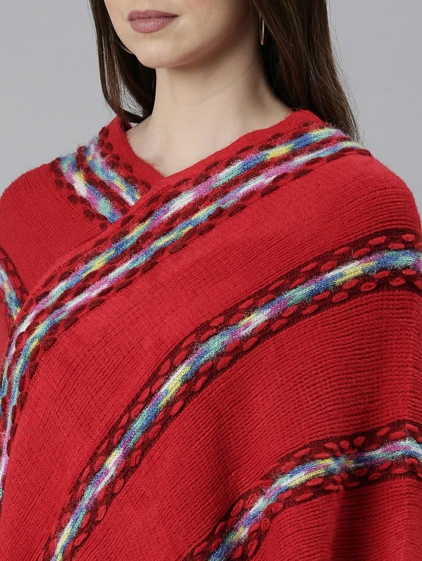 women red self designed poncho - 20610566 - Standard Image - 5