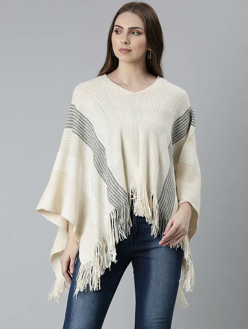 women cream self designed poncho - 20610575 -  Zoom Image - 0