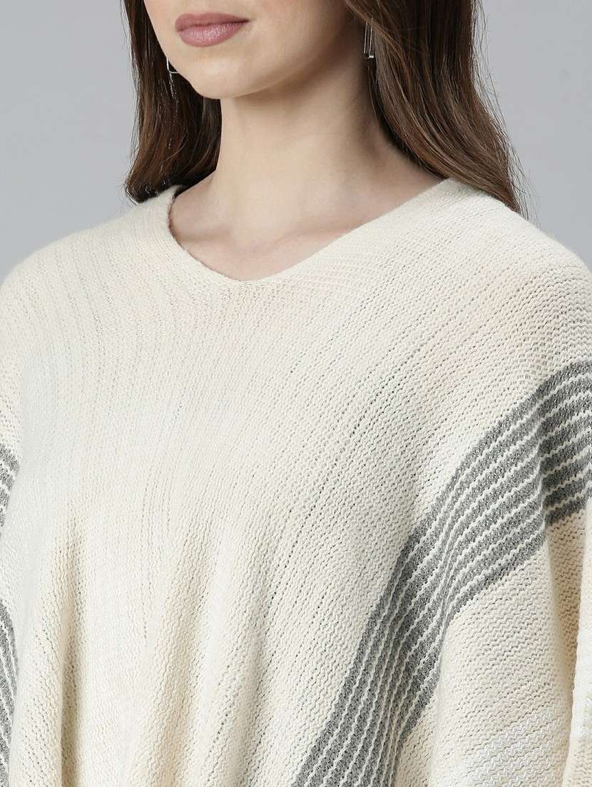 women cream self designed poncho - 20610575 -  Standard Image - 5