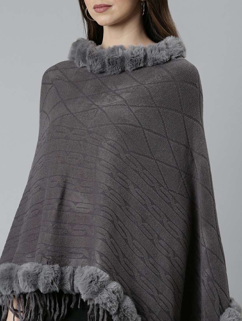 women grey self designed poncho - 20610595 -  Standard Image - 5