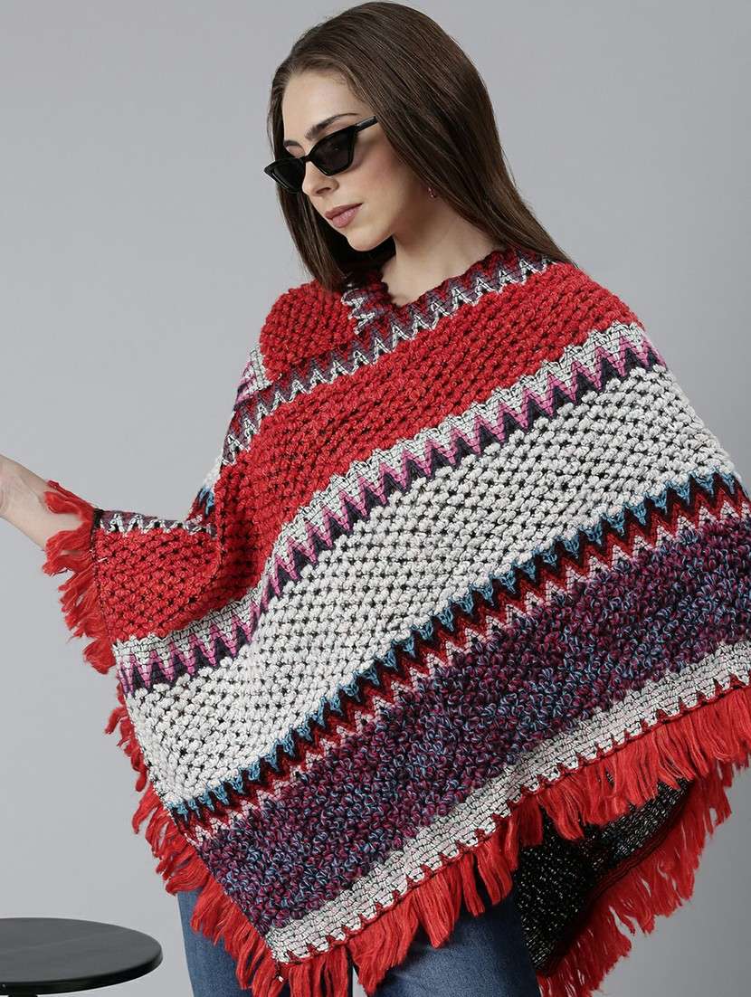 women multi colored acrylic poncho - 20610611 - Standard Image - 3