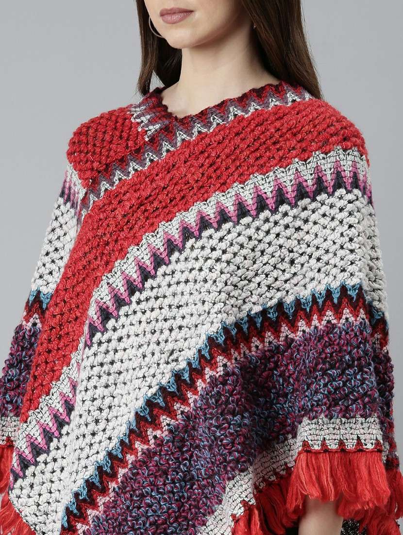 women multi colored acrylic poncho - 20610611 - Standard Image - 5
