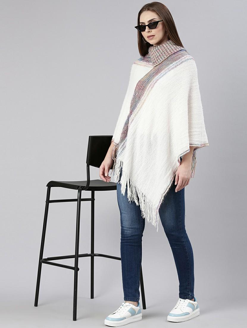 women white collared acrylic poncho - 20610613 - Standard Image - 3