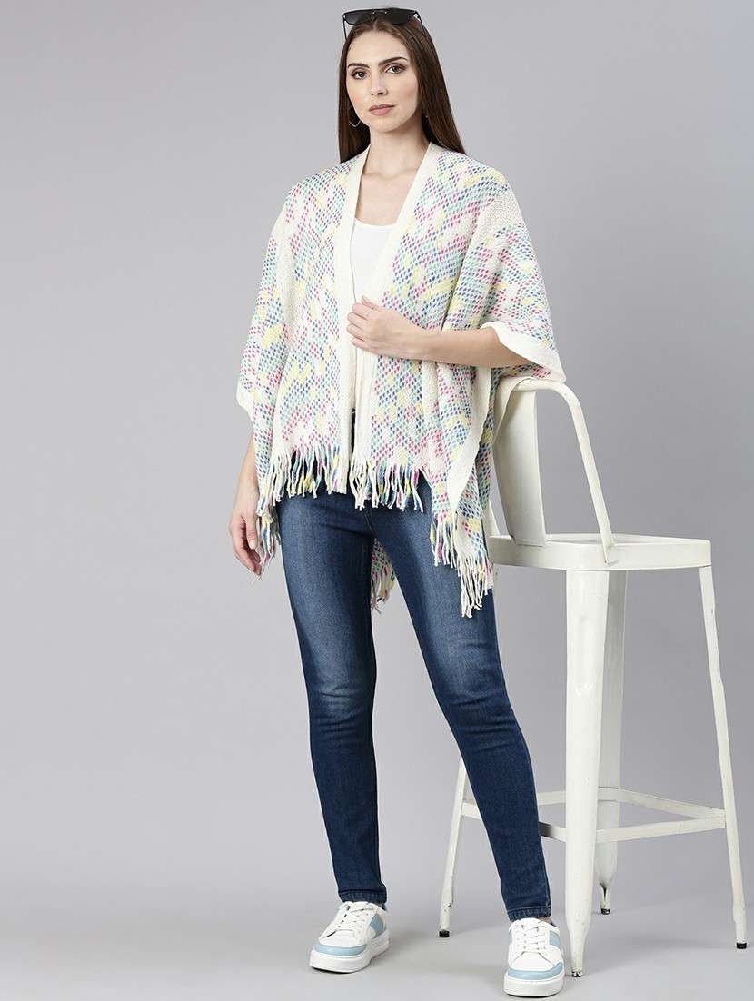 women multi color self-designed poncho - 20610629 - Standard Image - 3
