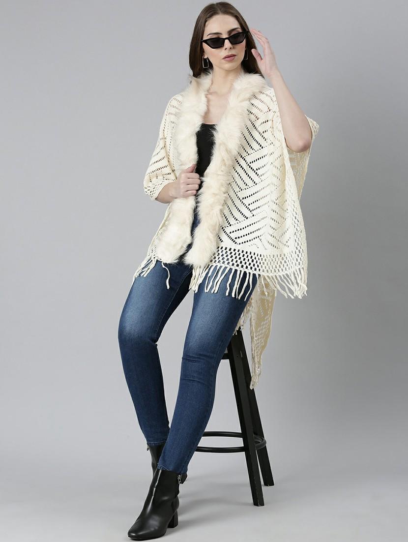 women cream self-designed poncho - 20610630 - Standard Image - 3