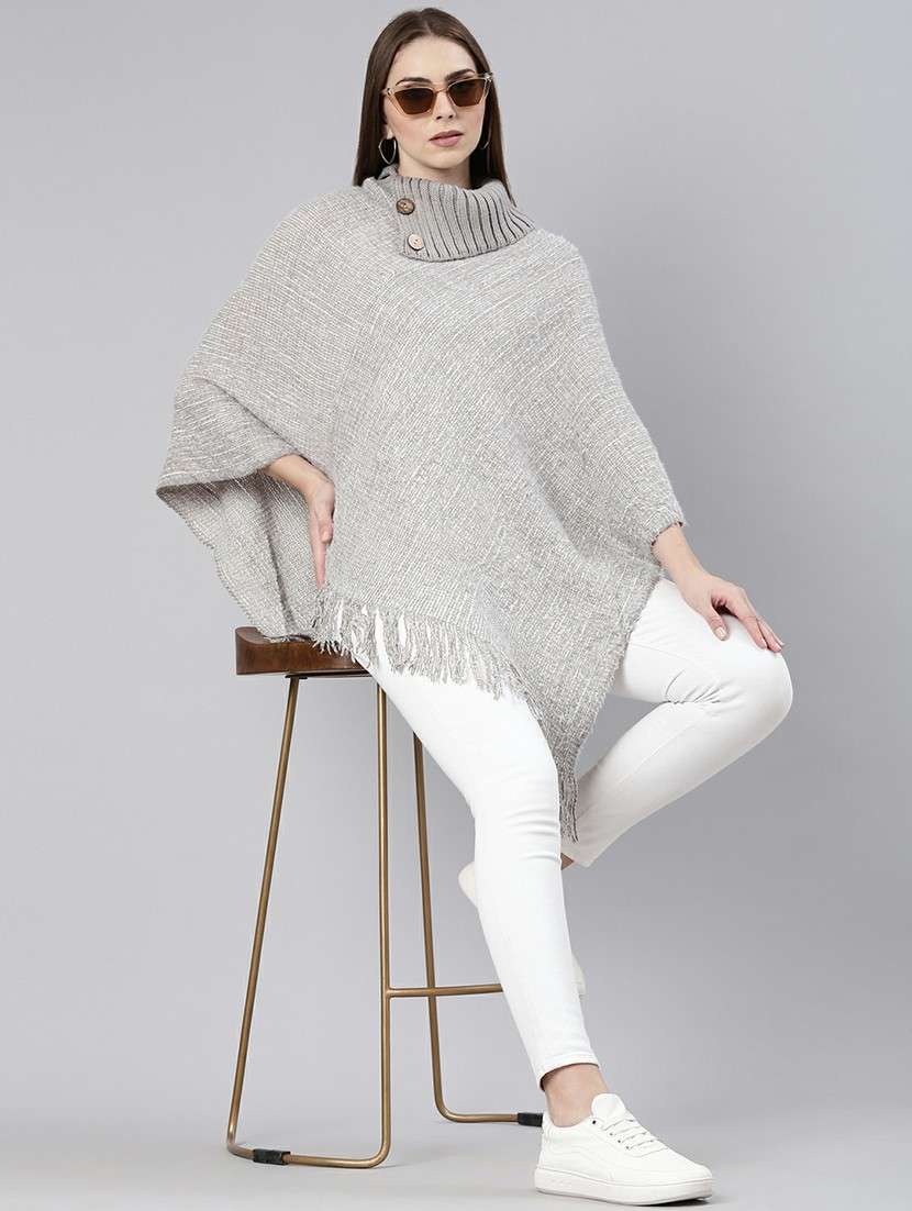 women grey self-designed poncho - 20610635 -  Standard Image - 3