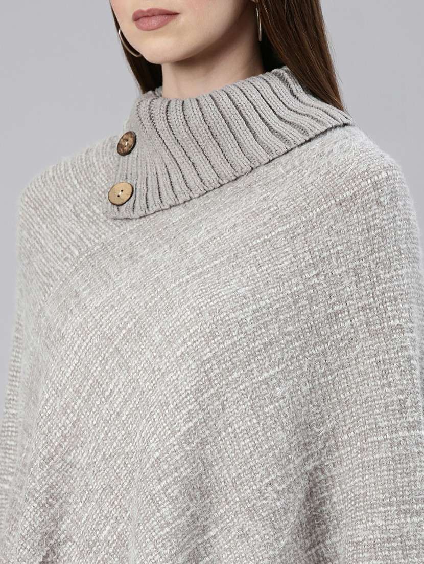 women grey self-designed poncho - 20610635 -  Standard Image - 5