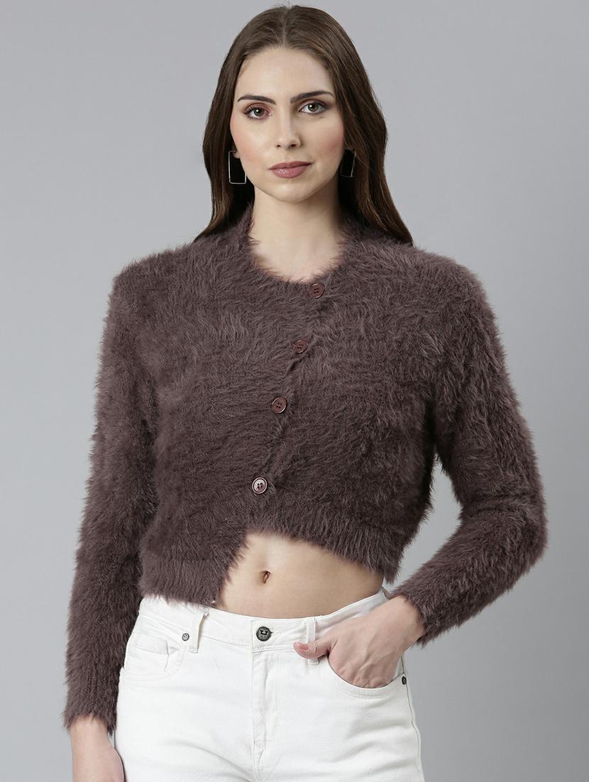 women fur acrylic long sleeve cardigan - 20610650 -  Zoom Image - 0