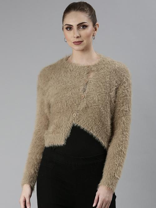 women fur acrylic long sleeve cardigan - 20610651 -  Standard Image - 0