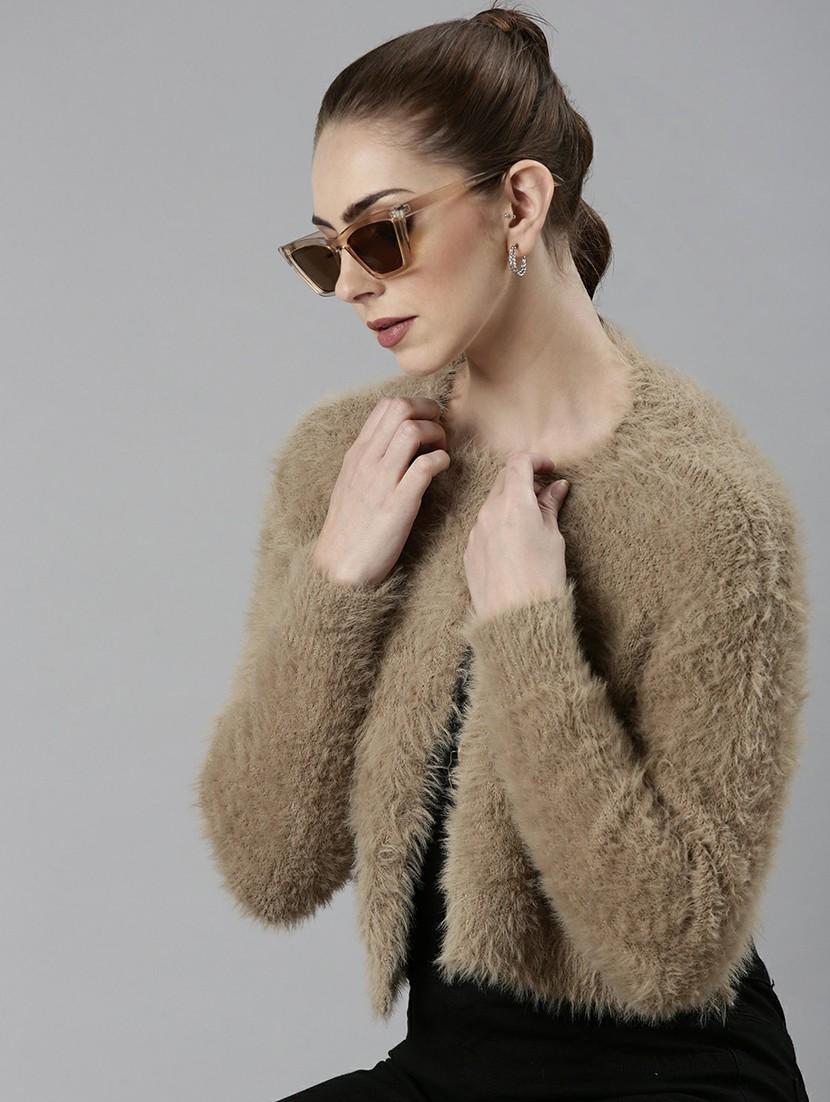 women fur acrylic long sleeve cardigan - 20610651 - Standard Image - 3