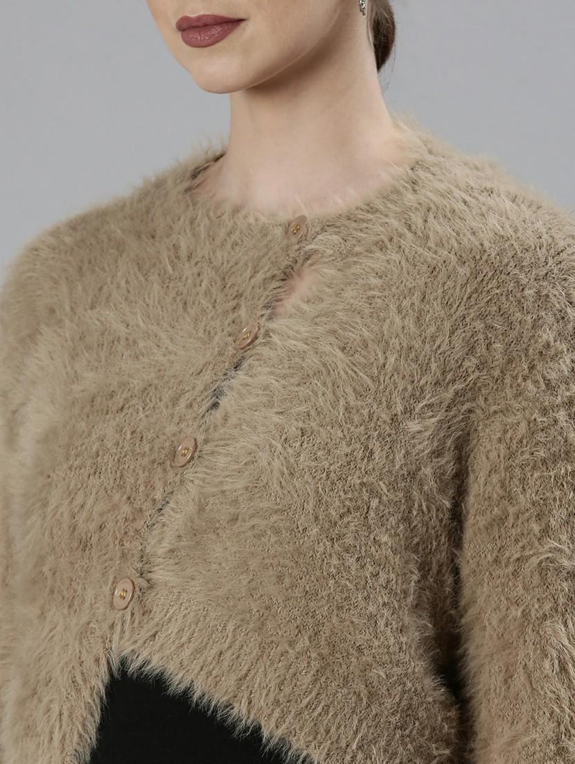 women fur acrylic long sleeve cardigan - 20610651 - Standard Image - 5