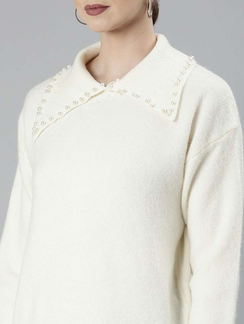 off white collared pearl detailed casual top - 20610667 - Standard Image - 5