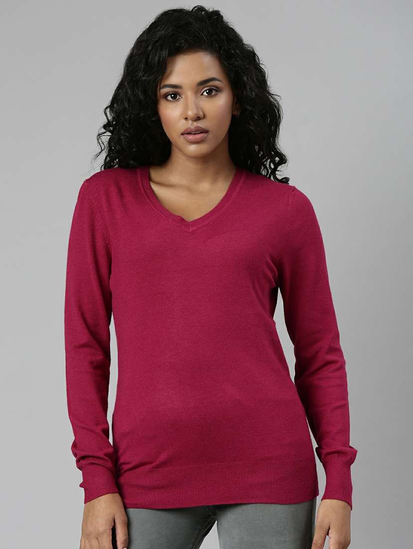 solid pink v neck casual top