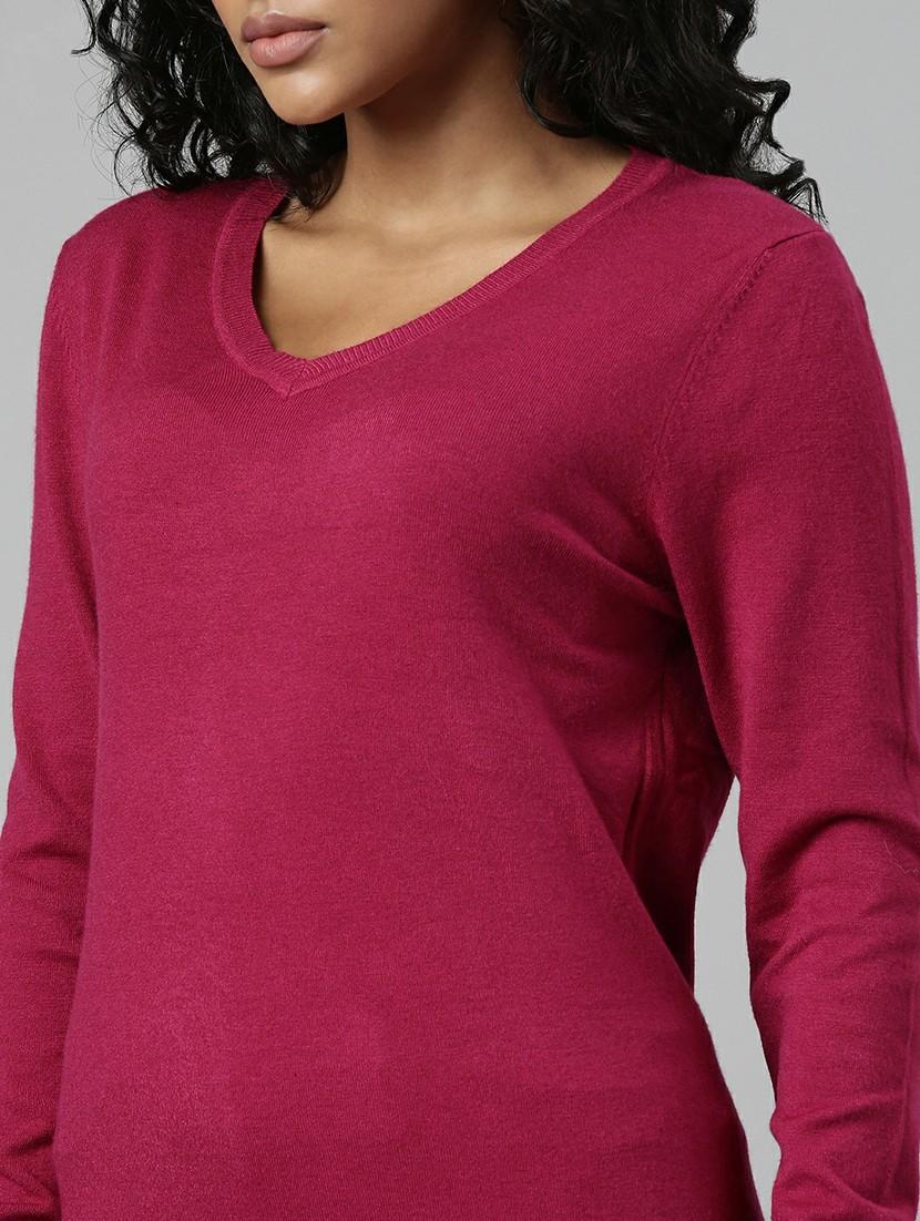 solid pink v neck casual top - 20610672 - Standard Image - 5