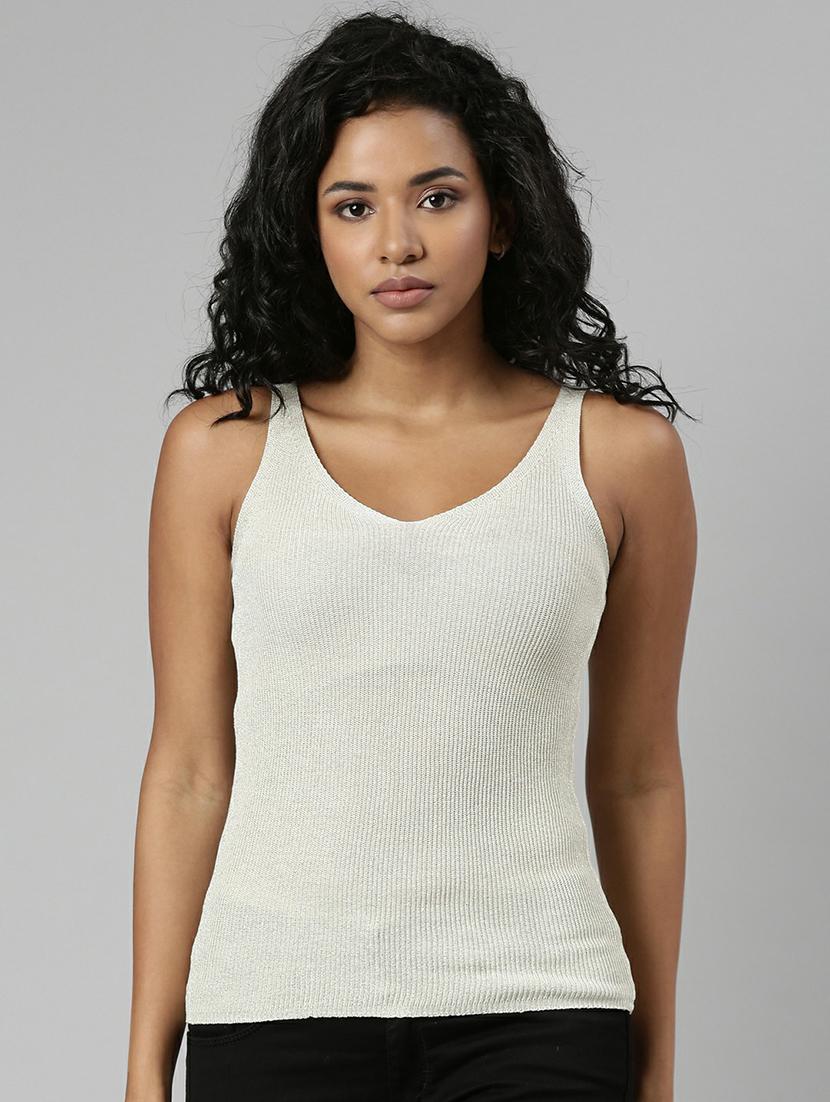 solid cream regular tank top - 20610677 - Zoom Image - 0