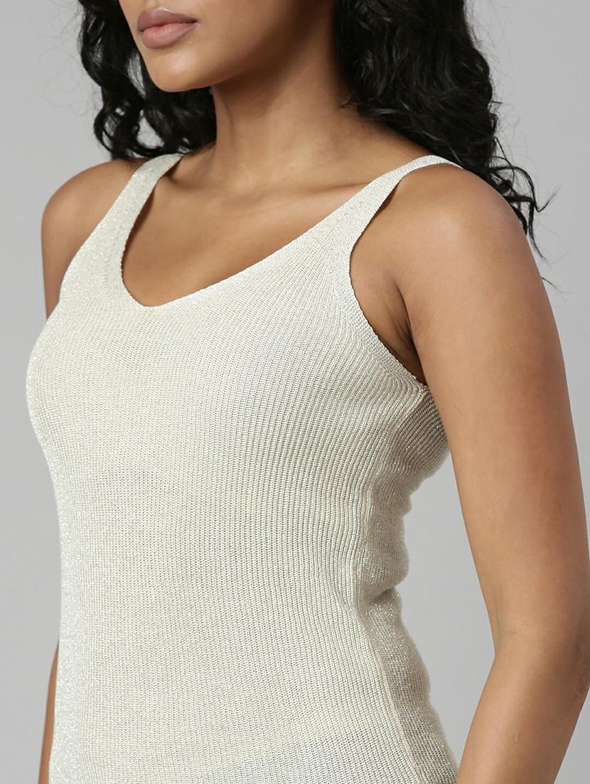 solid cream regular tank top - 20610677 - Standard Image - 5