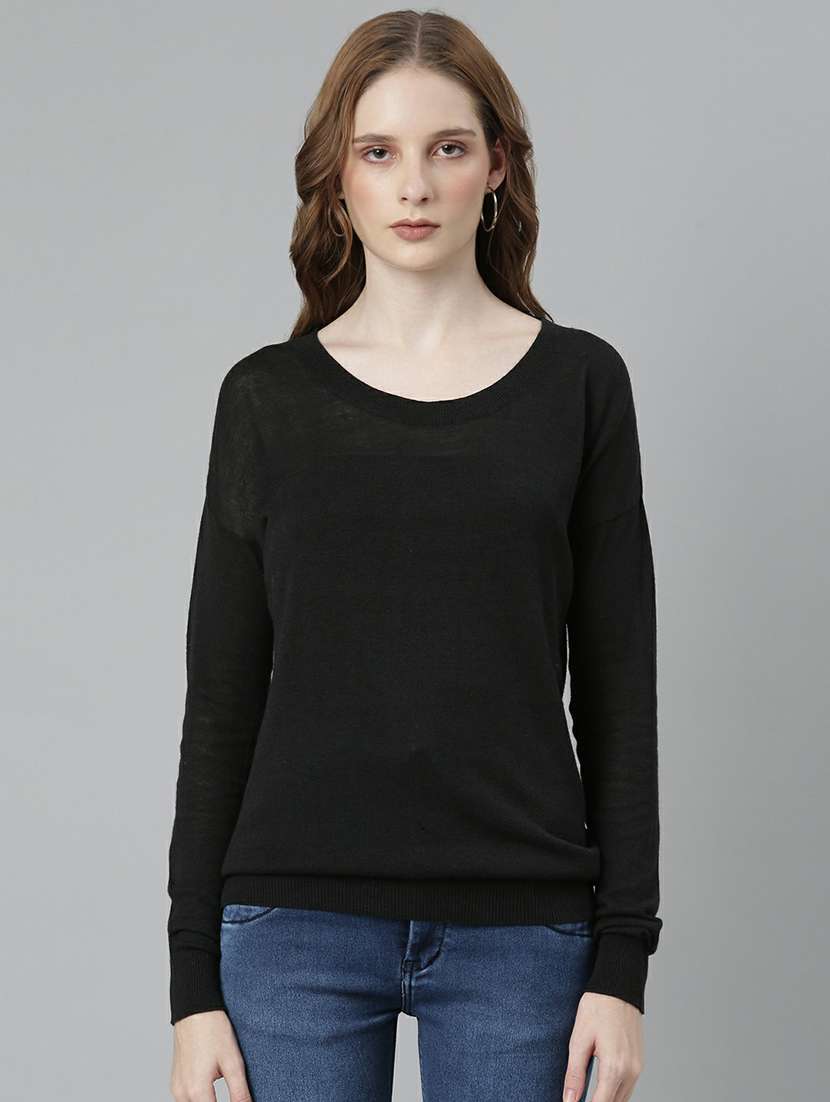 solid black round neck casual top