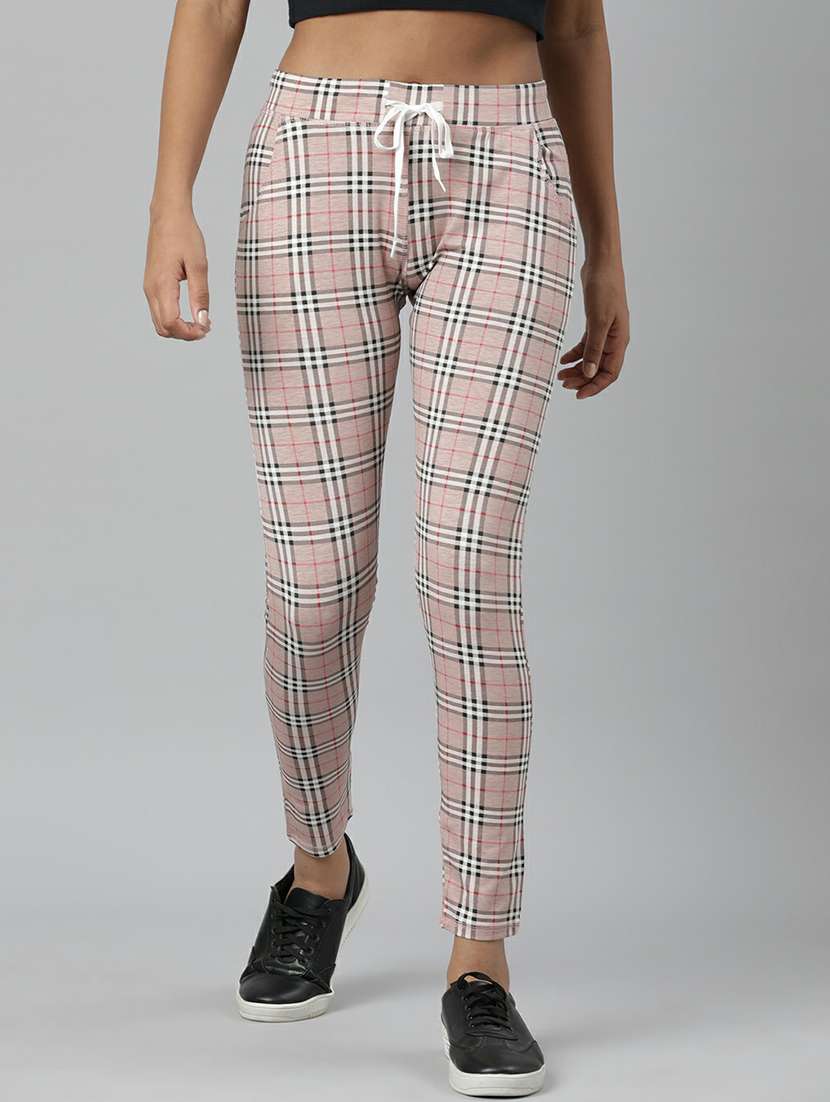 women high rise checkered track pant - 20610708 -  Zoom Image - 0