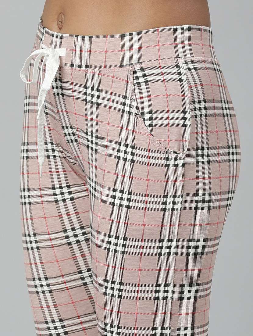 women mid rise checkered track pant - 20610725 -  Standard Image - 5