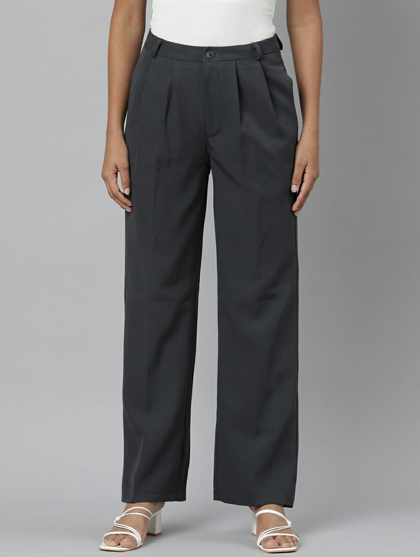 women mid rise solid pleated trouser - 20610873 - Zoom Image - 0