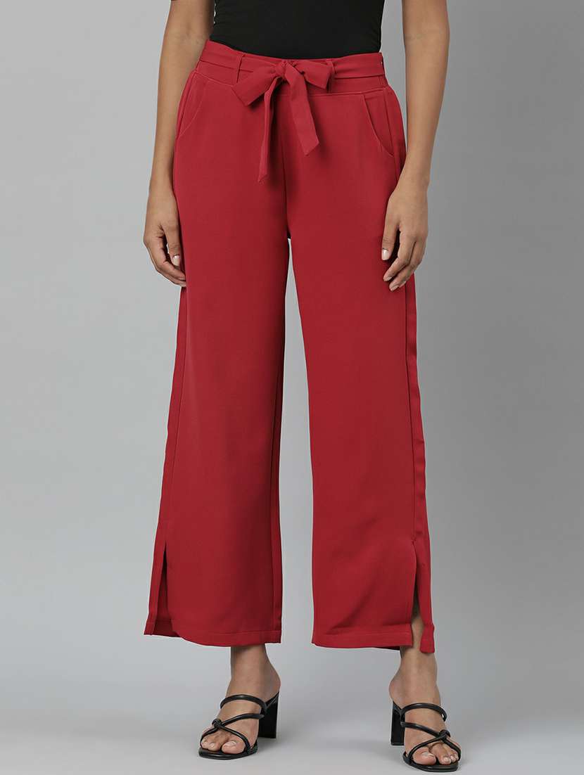 women mid rise solid flat front trouser - 20610876 -  Zoom Image - 0