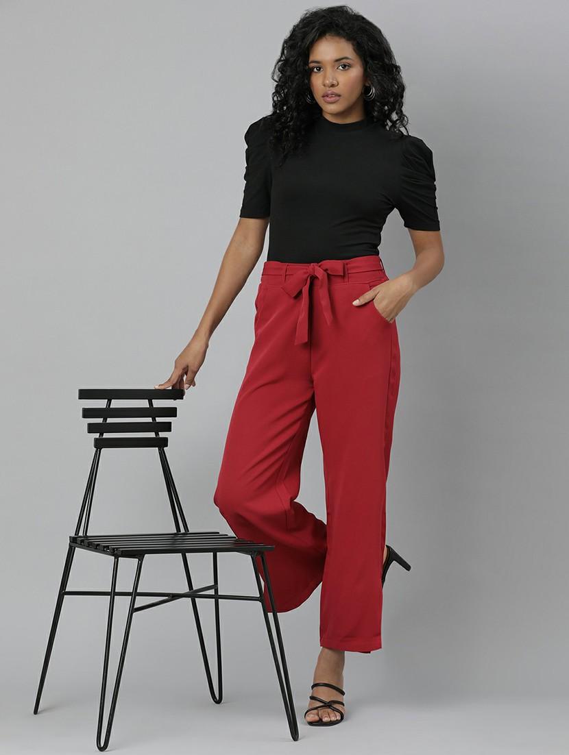 women mid rise solid flat front trouser - 20610876 - Standard Image - 3