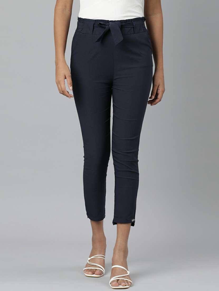 navy blue cotton peg trouser - 20610879 - Zoom Image - 0