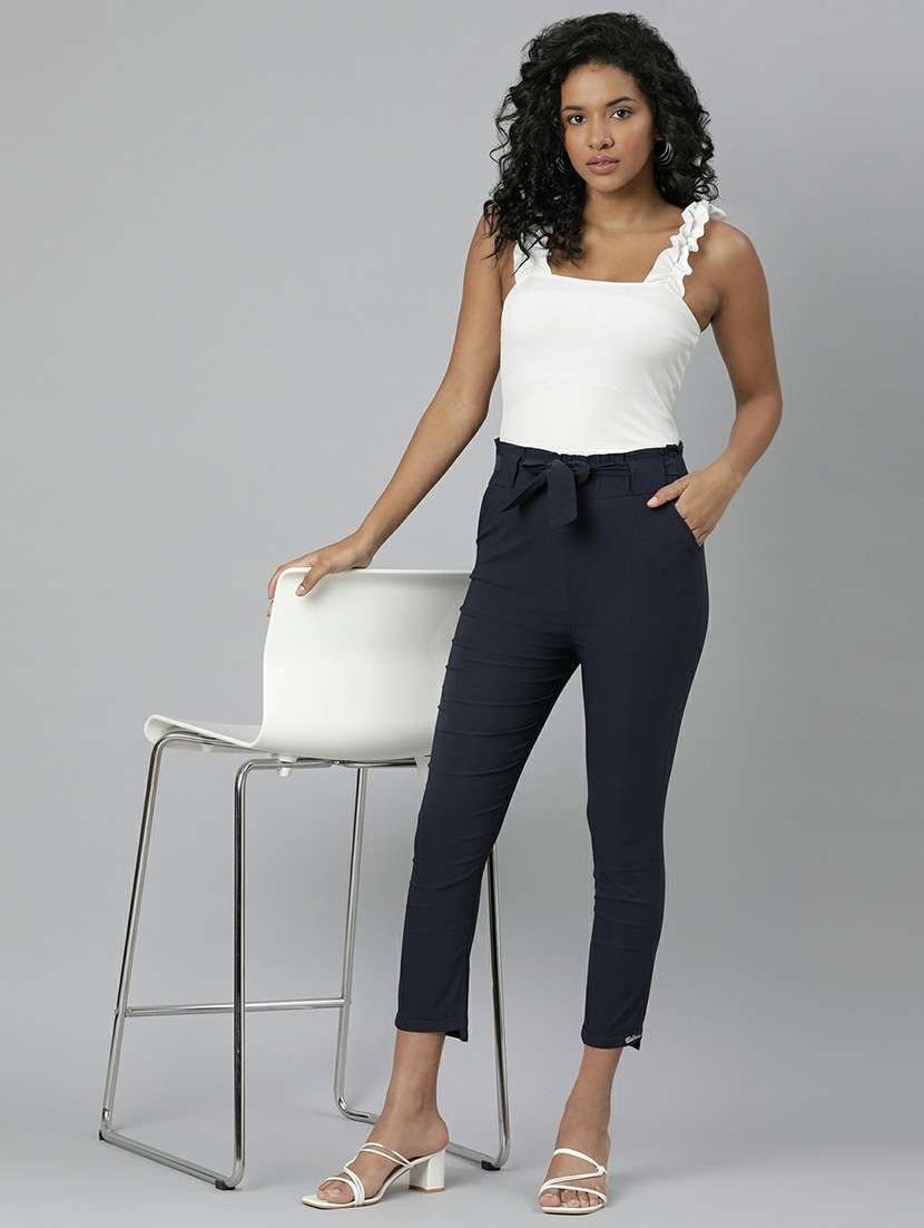 navy blue cotton peg trouser - 20610879 - Standard Image - 3
