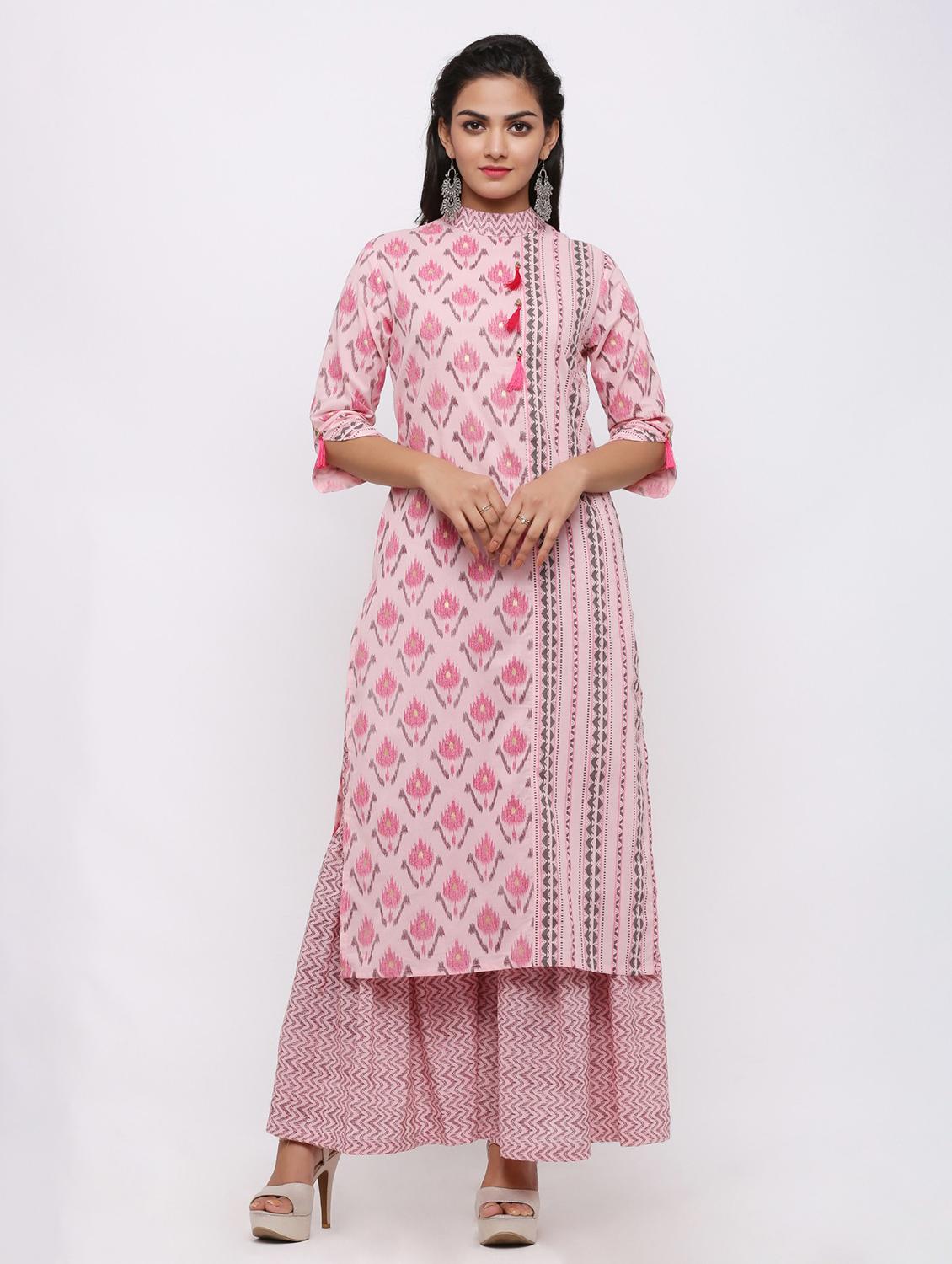 pink three quarter sleeve kurta sharara set - 20610942 -  Zoom Image - 0