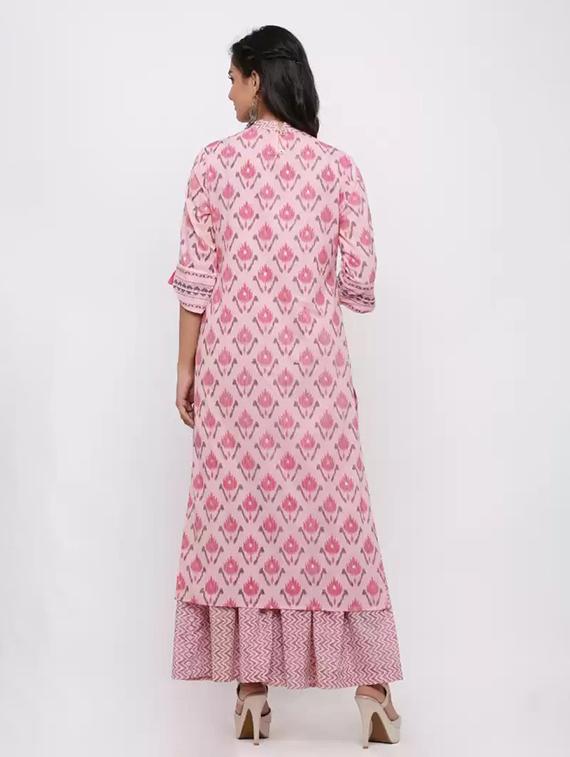 pink three quarter sleeve kurta sharara set - 20610942 - Standard Image - 3