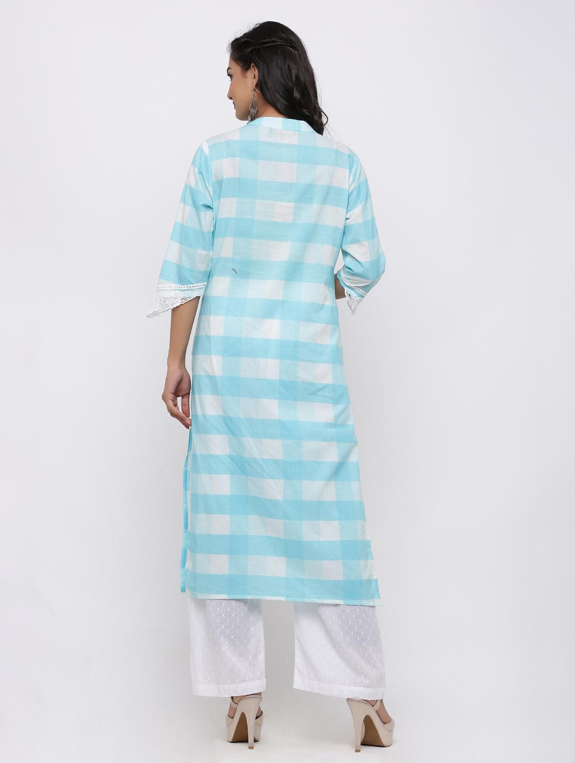women light blue mandarin neck kurta palazzo sets - 20610947 - Standard Image - 3