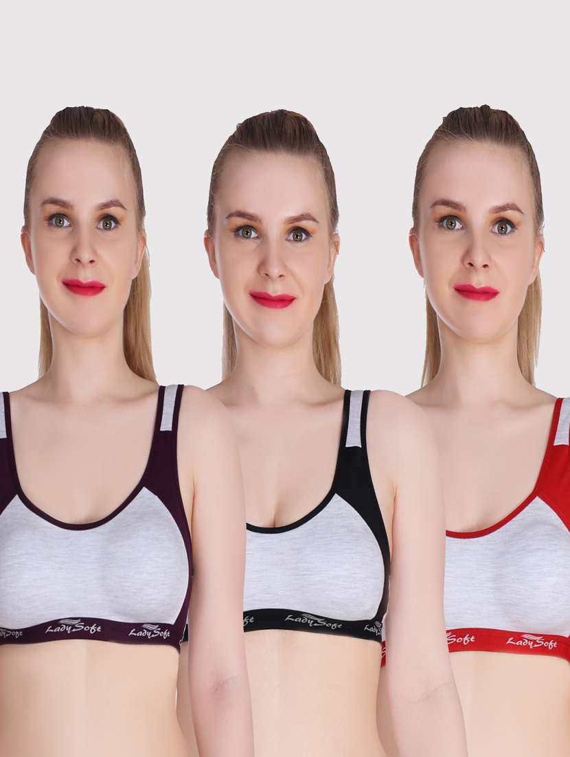 pack of 3 color block sports bra