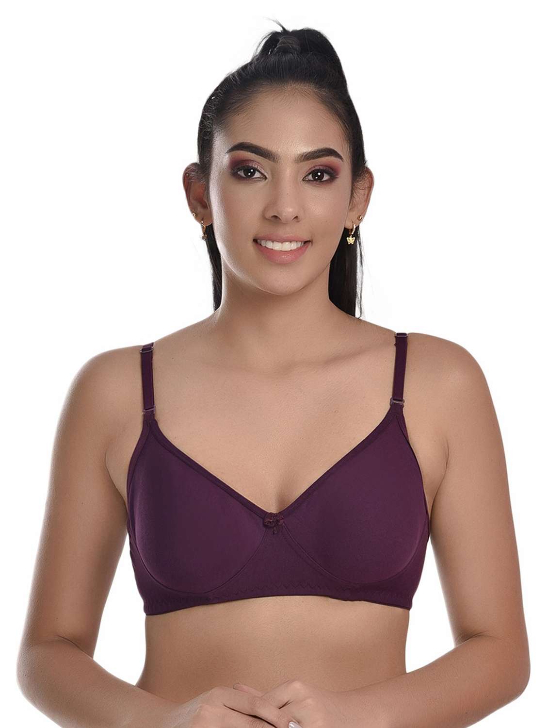 purple cotton blend tshirt bra