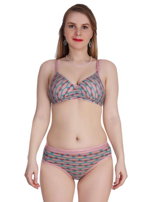 Multi Colored Lycra Blend Bras And Panty Set
