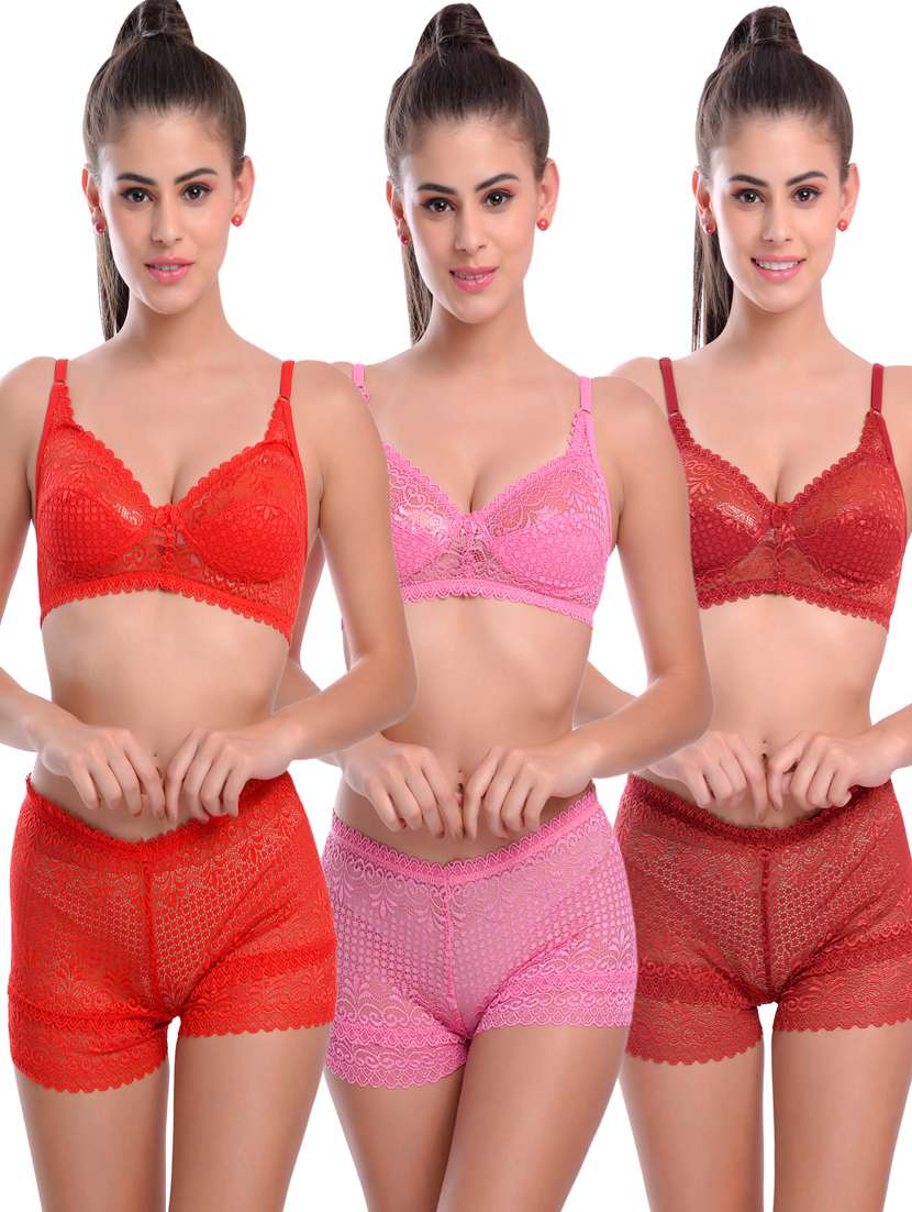 set of 3 bras and panty set