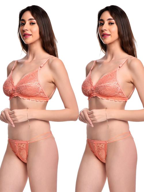 pack of 2 lace detailed bra and thongs set - 20611979 -  Standard Image - 0