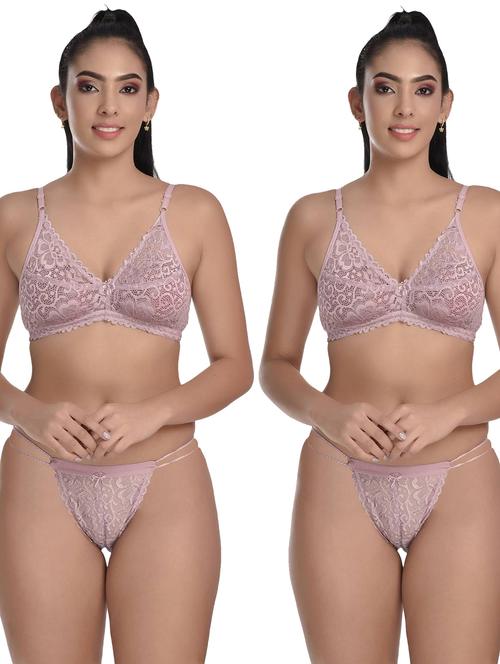 pack of 2 lace detailed bra and thongs set - 20611983 -  Standard Image - 0