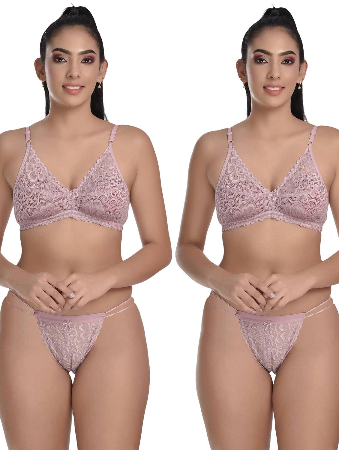 pack of 2 lace detailed bra and thongs set - 20611983 -  Zoom Image - 0