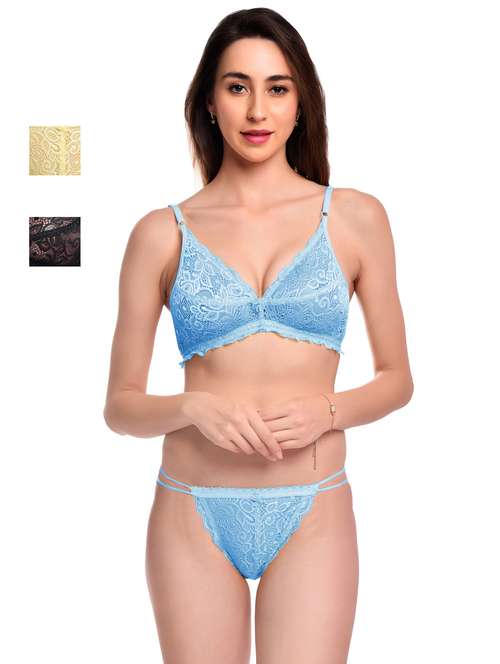 pack of 3 net bra and panty set - 20612008 -  Standard Image - 0