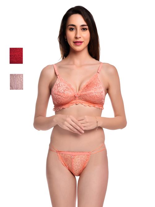 pack of 3 net bra and panty set - 20612009 -  Standard Image - 0