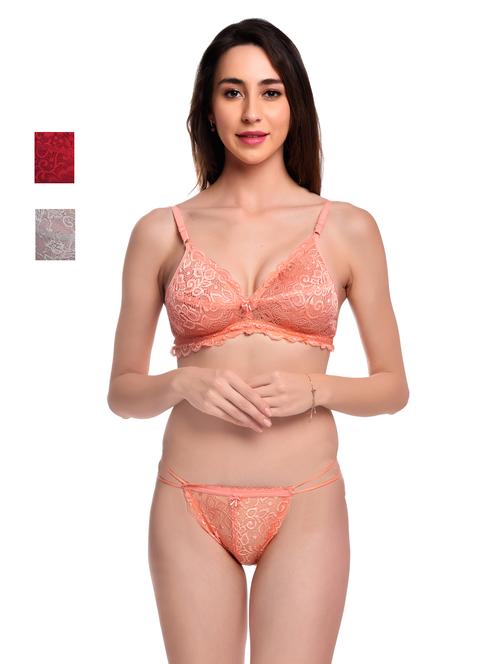 pack of 3 net bra and panty set - 20612010 -  Standard Image - 0