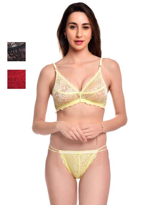 pack of 3 net bra and panty set - 20612014 -  Standard Image - 0