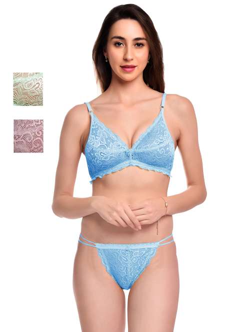 pack of 3 net bra and panty set - 20612017 -  Standard Image - 0