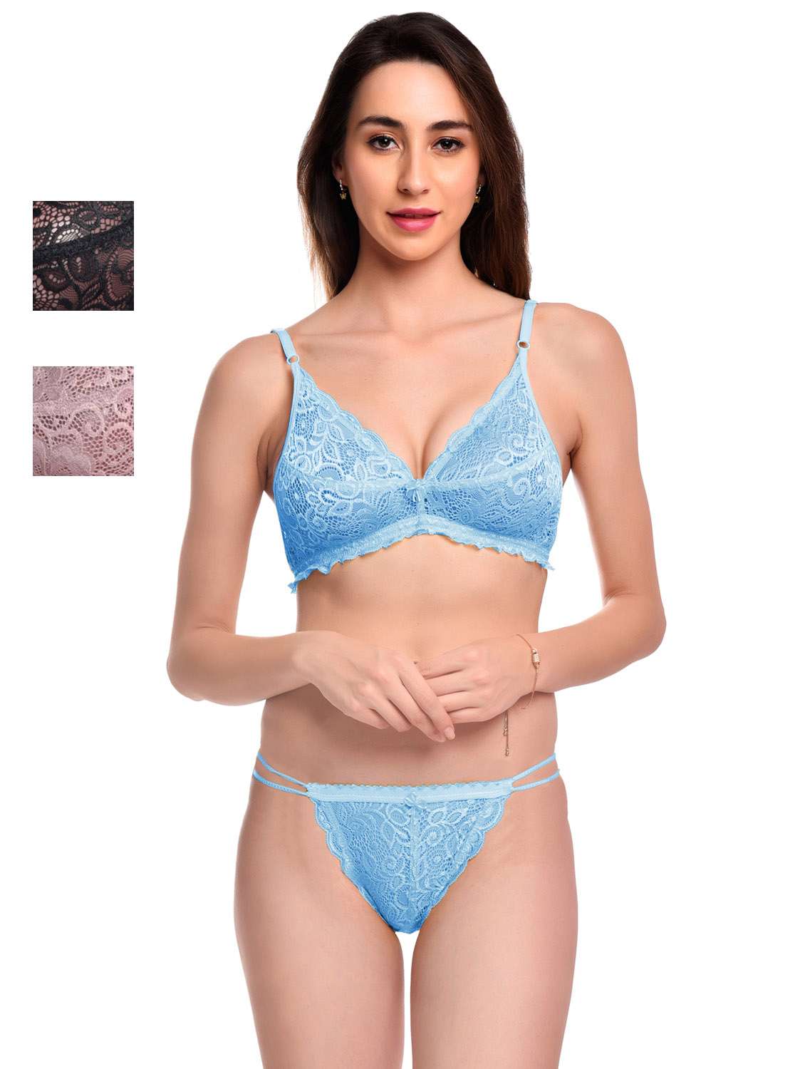 pack of 3 net bra and panty set