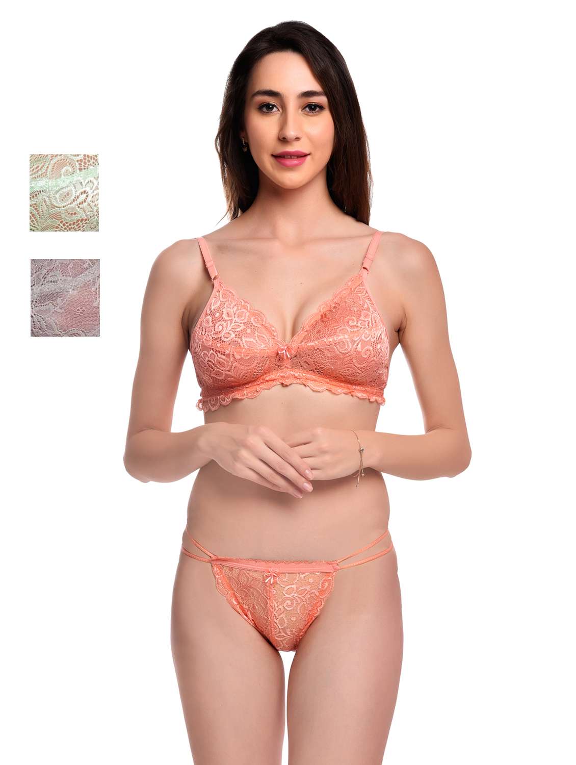 pack of 3 net bra and panty set - 20612021 -  Zoom Image - 0
